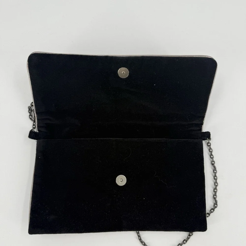 Moyna Beaded Clutch Crossbody Black Gold Chain Strap Evening Bag - Picture 5 of 6